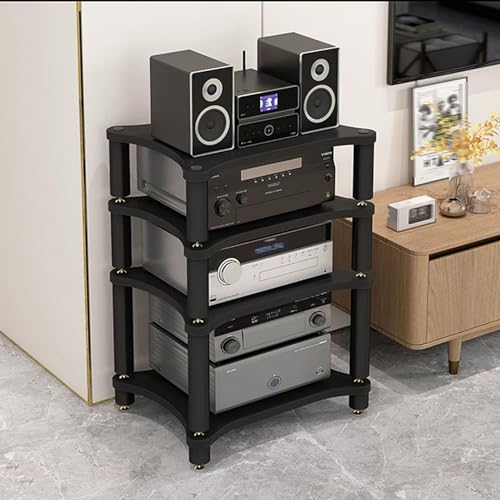 GUAWJRZDP Hi Fi Rack Aus Holz, Hi Fi Regal Mit Geschichtetem, Stoßdämpfendem Design, Audio Rack Hi Fi Regal, Plattenspieler Regal for Entertainment-Stereo, for Das Home Office(Nero,4-Tier) von GUAWJRZDP