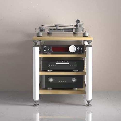 GUAWJRZDP Hi Fi Regal, Record Player Stand mit Verstellbaren Regalen, Offenes Phonoschrank, Hi Fi Rack mit Stoßdämpfenden Füßen, Audio Rack Hi Fi Regal for Unterhaltung, for Das Home Office(White+log, von GUAWJRZDP