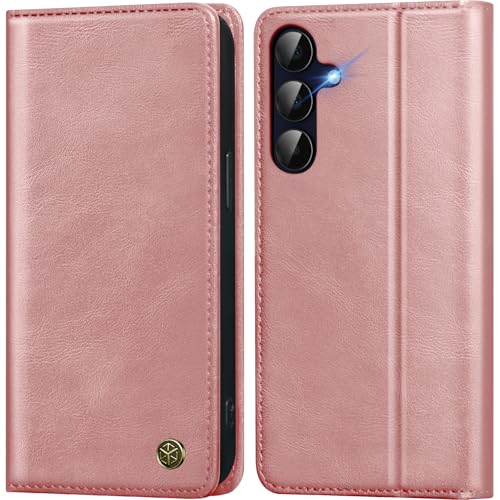 GUCASBE Handyhülle für Samsung Galaxy S24 FE Hülle, Premium Lederhülle Klappbar Flip Case RFID Schutzhülle Kartenfach Standfunktion Klapphülle Handytasche für Samsung Galaxy S24 FE Hülle - Rosa von GUCASBE