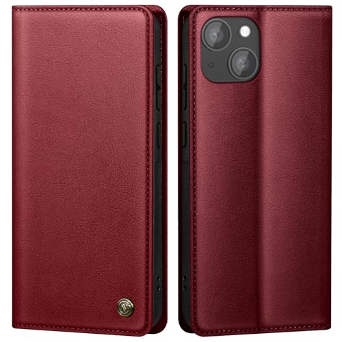 GUCASBE Handyhülle für iPhone 13 Hülle Schutzhülle für iPhone 13 Hülle Premium PU Lederhülle Wallet Flip Case Tasche Magnet Kartenfach Standfunktion Klappbar für iPhone 13 Hülle, Weinrot von GUCASBE