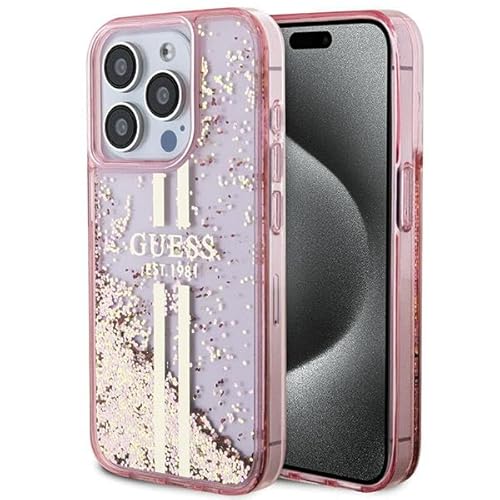 Guess GUHCP15LLFCSEGP Hülle für iPhone 15 Pro 6.1" Rosa hardcase Liquid Glitter Gold Stripes von GUESS