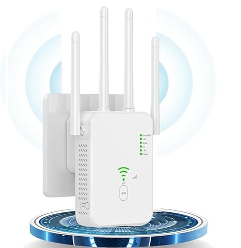 GUHUASHI 1200Mbit/s WLAN Verstärker, WLAN Repeater Dual Band WLAN Verstärker Signalverstärker mit 1 LAN Port, 1 WAN Port, WPS,3dBi x4 Antennen kompatibel zu Allen WLAN Geräten von GUHUASHI