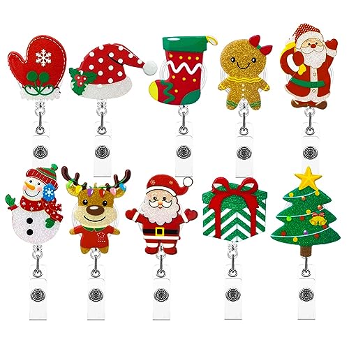 10 Stück Weihnachts-Ausweishalter aus Filz, mehrfarbig, Acryl, Teleskop-Schnalle für Krankenschwestern, Lehrer, Ärzte, Damen, Herren, Büro, Strumpffüller, Ornament, Geschenke von GUIJIALY