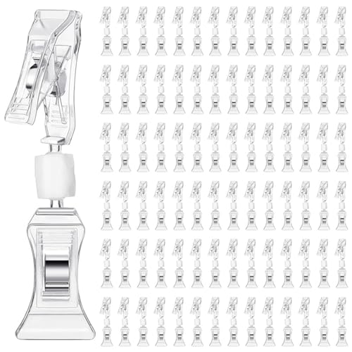 200 Stück doppelseitige Schilder-Clips, Mini-Clip, transparent, drehbar, Merchandise-Clip, Schilderhalter, Kunststoff-Preisclip von GUIJIALY