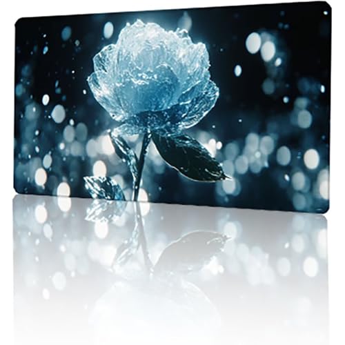 Blau Mauspad, Blume Gaming Mauspad XXL 120 x 60 cm Mousepad, rutschfeste Gummibasis Schreibtischunterlage, Vernähte Kanten Mauspad Groß, Wasserdicht Mauspad für PC Home Office Deko Geschenk T-983 von GUKUGEKO