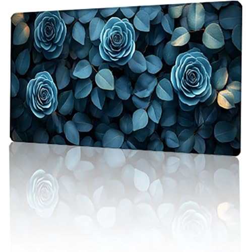 Gaming Mauspad Blau Mousepad XXL 120 x 60 cm, Blume Mausepad Groß mit rutschfeste Gummibasis, Vernähte Kanten Desk Mat für PC Home Office Tastatur, Verbessert Präzision und Geschwindigkeit T-4367 von GUKUGEKO