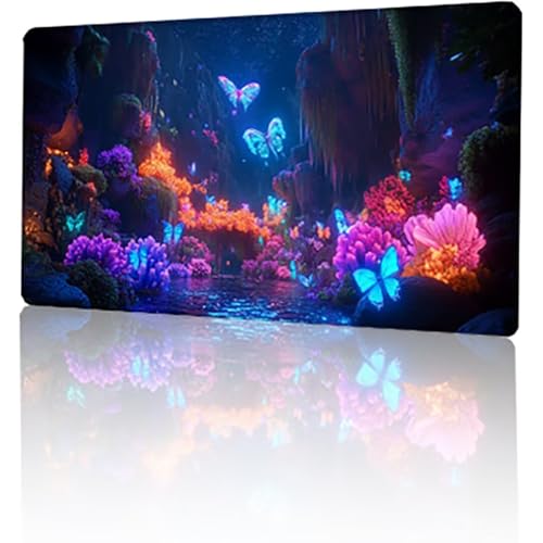 Gaming Mauspad Blau Mousepad XXL 1600 x 800 x 3 mm, Schmetterling Mausepad Groß rutschfeste Gummibasis, Vernähte Kanten Desk Mat für PC Home Office, Verbessert Präzision und Geschwindigkeit T-304 von GUKUGEKO