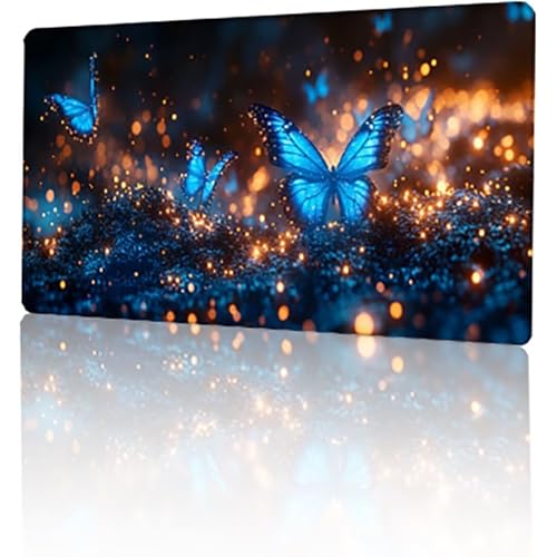 Gaming Mauspad Blau Mousepad XXL 70 x 30 cm, Schmetterling Mausepad Groß rutschfeste Gummibasis, Vernähte Kanten Desk Mat für PC Home Office Tastatur, Verbessert Präzision und Geschwindigkeit T-7003 von GUKUGEKO