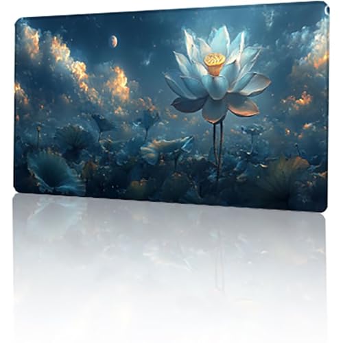 Gaming Mauspad Blau Mousepad XXL 700x300x3mm, Lotus Mausepad Groß mit Rutschfeste Gummibasis, Vernähte Kanten Desk Mat für PC Home Office Tastatur, Verbessert Präzision und Geschwindigkeit T-5739 von GUKUGEKO