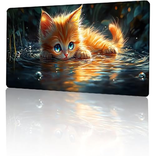 Gaming Mauspad Gelb Mousepad XXL 1000x500x3mm, Katze Mausepad Groß mit rutschfeste Gummibasis, Vernähte Kanten Desk Mat für PC Home Office Tastatur, Verbessert Präzision und Geschwindigkeit T-4638 von GUKUGEKO