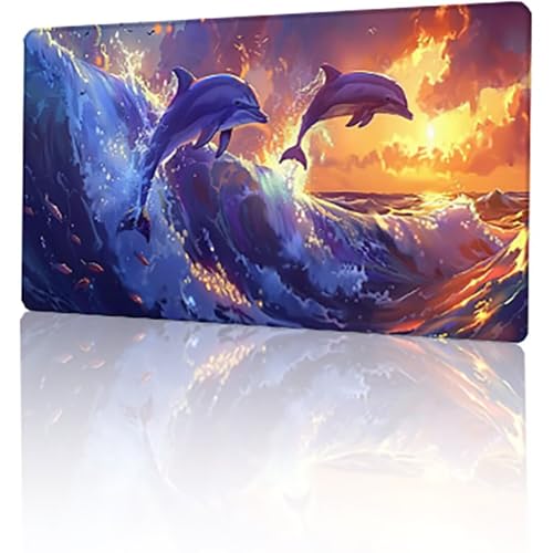 Gaming Mauspad Gelb Mousepad XXL 1200 x 600 x 3 mm, Delfin Mausepad Groß Rutschfeste Gummibasis, Vernähte Kanten Desk Mat für PC Home Office Tastatur, Verbessert Präzision und Geschwindigkeit T-7503 von GUKUGEKO