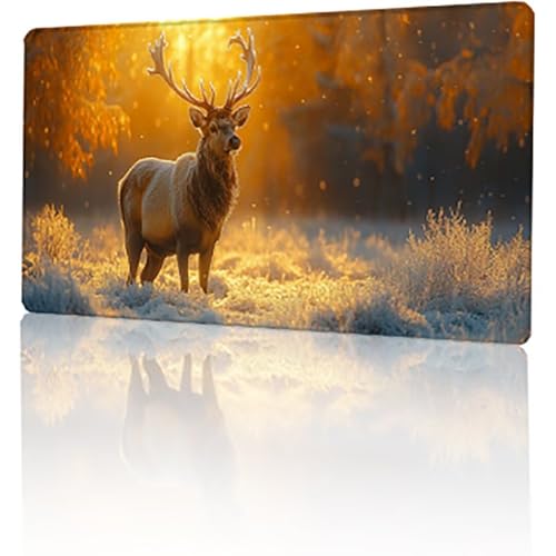 Gaming Mauspad Gelb Mousepad XXL 90 x 40 cm, Hirsch Mausepad Groß mit Rutschfeste Gummibasis, Vernähte Kanten Desk Mat für PC Home Office Tastatur, Verbessert Präzision und Geschwindigkeit T-5805 von GUKUGEKO