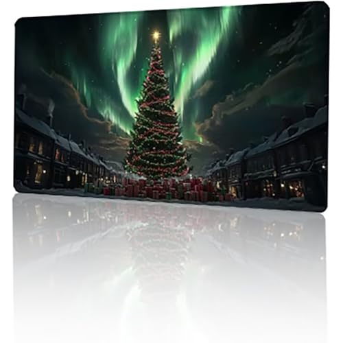 Gaming Mauspad Grün Mousepad XXL 600 x 300 x 3 mm, Polarlicht Mausepad Groß mit rutschfeste Gummibasis, Vernähte Kanten Desk Mat für PC Home Office, Verbessert Präzision und Geschwindigkeit T-1738 von GUKUGEKO