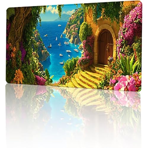 Gaming Mauspad Landschaft Mousepad XXL 800x300x3mm, Blau Mausepad Groß mit Rutschfeste Gummibasis, Vernähte Kanten Desk Mat für PC Home Office Tastatur, Verbessert Präzision und Geschwindigkeit T-1228 von GUKUGEKO