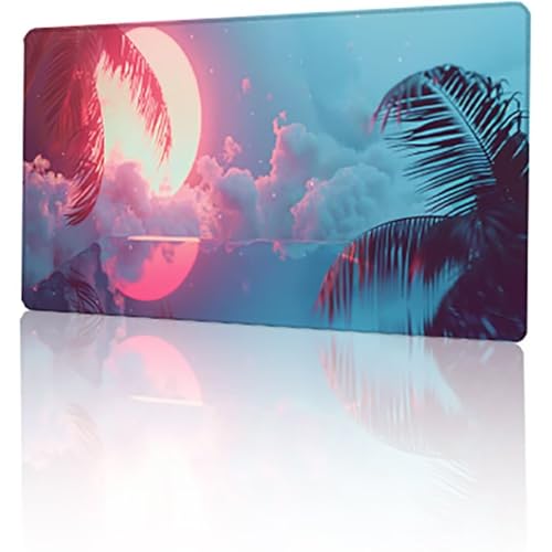 Gaming Mauspad Mond Mousepad XXL 900x400x3mm, Pflanze Mausepad Groß mit Rutschfeste Gummibasis, Vernähte Kanten Desk Mat für PC Home Office Tastatur, Verbessert Präzision und Geschwindigkeit T-6221 von GUKUGEKO