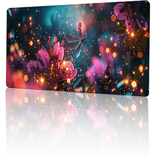 Gaming Mauspad Rosa Mousepad XXL 700x300x3mm, Libelle Mausepad Groß mit rutschfeste Gummibasis, Vernähte Kanten Desk Mat für PC Home Office Tastatur, Verbessert Präzision und Geschwindigkeit T-6843 von GUKUGEKO