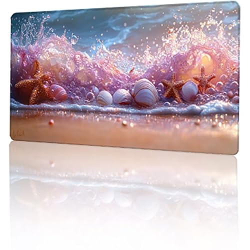 Gaming Mauspad Rosa Mousepad XXL 800x300x3mm, Strand Mausepad Groß mit rutschfeste Gummibasis, Vernähte Kanten Desk Mat für PC Home Office Tastatur, Verbessert Präzision und Geschwindigkeit T-4300 von GUKUGEKO