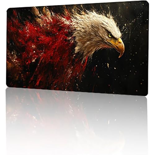 Gaming Mauspad Rot Mousepad XXL 1000x500x3mm, Adler Mausepad Groß mit rutschfeste Gummibasis, Vernähte Kanten Desk Mat für PC Home Office Tastatur, Verbessert Präzision und Geschwindigkeit T-462 von GUKUGEKO