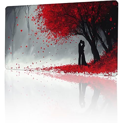 Gaming Mauspad Rot Mousepad XXL 700x300x3mm, Baum Mausepad Groß mit rutschfeste Gummibasis, Vernähte Kanten Desk Mat für Geschenk Home Office Tastatur, Verbessert Präzision und Geschwindigkeit T-123 von GUKUGEKO