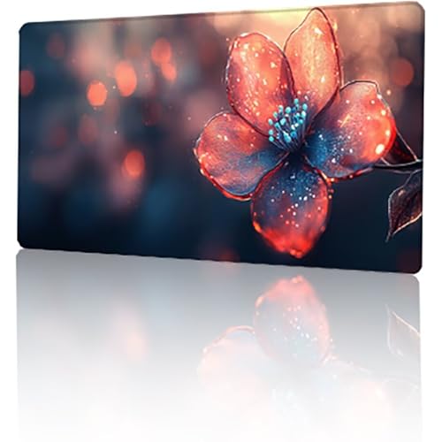 Gaming Mauspad Rot Mousepad XXL 800x300x3mm, Blume Mausepad Groß mit rutschfeste Gummibasis, Vernähte Kanten Desk Mat für Geschenk Home Office Tastatur, Verbessert Präzision und Geschwindigkeit T-28 von GUKUGEKO