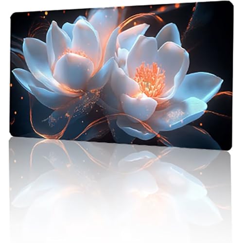 Gaming Mauspad Schwarz Mousepad XXL 120 x 60 cm, Blume Mausepad Groß mit rutschfeste Gummibasis, Vernähte Kanten Desk Mat für PC Home Office Tastatur, Verbessert Präzision und Geschwindigkeit T-383 von GUKUGEKO