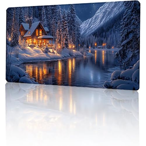 Gaming Mauspad Winter Mousepad XXL 1200x600x3mm, Weiß Mausepad Groß mit rutschfeste Gummibasis, Vernähte Kanten Desk Mat für PC Home Office Tastatur, Verbessert Präzision und Geschwindigkeit T-1423 von GUKUGEKO