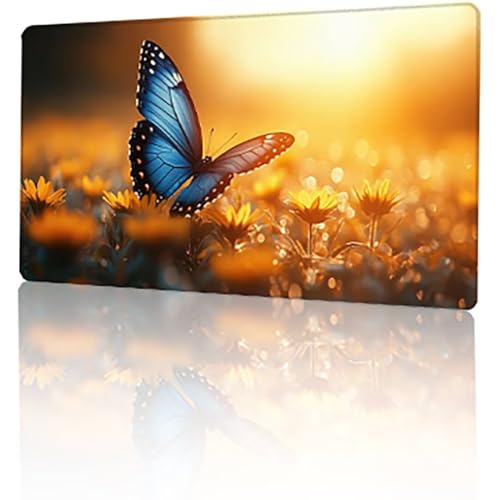 Gelb Mauspad, Schmetterling Gaming Mauspad XXL 600x300x3mm Mousepad, rutschfeste Gummibasis Schreibtischunterlage, Vernähte Kanten Mauspad Groß, Wasserdicht Mauspad für PC Home Office Geschenk T-2 von GUKUGEKO