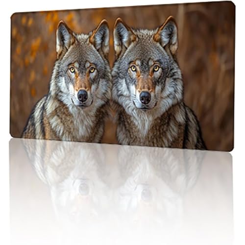 Grau Mauspad, Wolf Gaming Mauspad XXL 1200 x 600 x 3 mm Mousepad, rutschfeste Gummibasis Schreibtischunterlage, Vernähte Kanten Mauspad Groß, Wasserdicht Mauspad für PC Home Office Geschenk T-3543 von GUKUGEKO