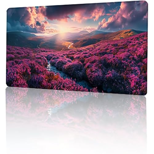 Lila Mauspad, Blume Gaming Mauspad XXL 120 x 60 cm Mousepad, Rutschfeste Gummibasis Schreibtischunterlage, Vernähte Kanten Mauspad Groß, Wasserdicht Mauspad für PC Home Office Deko Geschenk T-6071 von GUKUGEKO