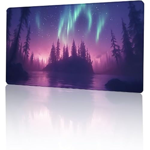 Lila Mauspad, Polarlicht Gaming Mauspad XXL 100 x 50 cm Mousepad, Rutschfeste Gummibasis Schreibtischunterlage, Vernähte Kanten Mauspad Groß, Wasserdicht Mauspad für PC Home Office Geschenk T-7366 von GUKUGEKO