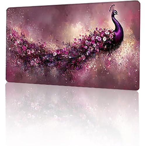 Rosa Mauspad, Pfau Gaming Mauspad XXL 700x300x3mm Mousepad, rutschfeste Gummibasis Schreibtischunterlage, Vernähte Kanten Mauspad Groß, Wasserdicht Mauspad für PC Home Office Deko Geschenk T-291 von GUKUGEKO