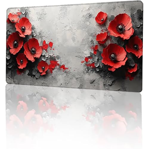 Rot Mauspad, Blume Gaming Mauspad XXL 90 x 40 cm Mousepad, rutschfeste Gummibasis Schreibtischunterlage, Vernähte Kanten Mauspad Groß, Wasserdicht Mauspad für Geschenk PC Home Office Geschenk T-165 von GUKUGEKO