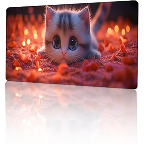 Rot Mauspad, Katze Gaming Mauspad XXL 900 x 400 x 3 mm Mousepad, rutschfeste Gummibasis Schreibtischunterlage, Vernähte Kanten Mauspad Groß, Wasserdicht Mauspad für PC Home Office Geschenk T-277 von GUKUGEKO