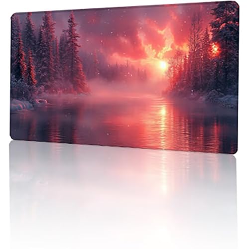 Rot Mauspad, Landschaft Gaming Mauspad XXL 1000x500x3mm Mousepad, rutschfeste Gummibasis Schreibtischunterlage, Vernähte Kanten Mauspad Groß, Wasserdicht Mauspad für PC Home Office Geschenk T-7398 von GUKUGEKO