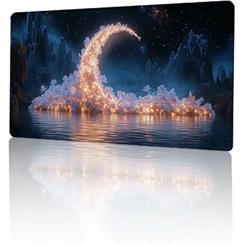 Schwarz Mauspad, Mond Gaming Mauspad XXL 900 x 400 x 3 mm Mousepad, Rutschfeste Gummibasis Schreibtischunterlage, Vernähte Kanten Mauspad Groß, Wasserdicht Mauspad für PC Home Office Geschenk T-6229 von GUKUGEKO