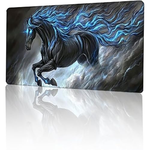 Schwarz Mauspad, Pferd Gaming Mauspad XXL 1000x500x3mm Mousepad, rutschfeste Gummibasis Schreibtischunterlage, Vernähte Kanten Mauspad Groß, Wasserdicht Mauspad für PC Home Office Geschenk T-966 von GUKUGEKO