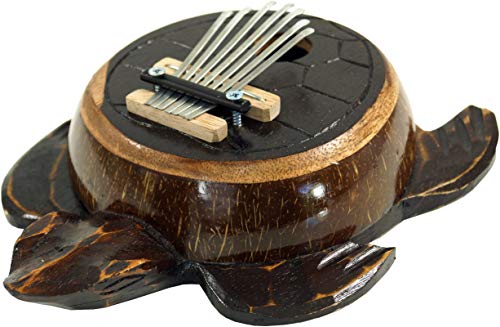 GURU SHOP Musikinstrument aus Holz, Schildkröte Geschnitzt aus Holz & Kokosnuß - Kalimba 4, Braun, 7x22x17 cm, Musikinstrumente von GURU SHOP