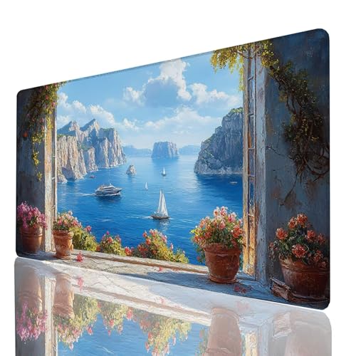 Mauspad Meerblick, Gaming Mauspad XXL 1000x400x3mm, Großes Schreibtischunterlage Blume, Mousepad rutschfeste wasserdichte Verbessert Geschwindigkeit und Präzision, für Büro Gaming Tisch Deko GYL-1927 von GUUOYUAL