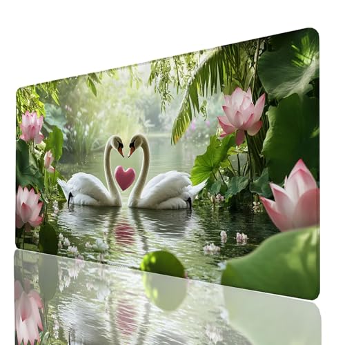 Mauspad Schwan, Gaming Mauspad XXL 100x40x0.3cm, Großes Schreibtischunterlage Blume, Mousepad Rutschfeste Wasserdichte Verbessert Geschwindigkeit und Präzision für Familie Büro Gaming Tisch Deko GYL87 von GUUOYUAL