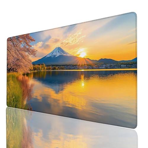 Mauspad Vulkan Fuji, Gaming Mauspad XXL 800x400x3mm, Großes Schreibtischunterlage Sonnenuntergang, Mousepad rutschfeste wasserdichte Verbessert Geschwindigkeit und Präzision, Büro Gaming GYL-1535 von GUUOYUAL