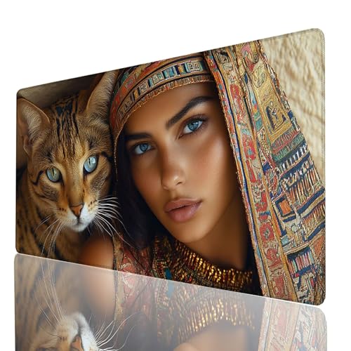 Schreibtischunterlage, Katze Mauspad XXL 140x60x0.3cm, Erweitertes Gaming Mauspad mit Genähten Kanten, Rutschfeste Wasserdichte Gummiunterseite Mousepad Frau, für Gaming Zubehör Tisch Deko GYL-2160 von GUUOYUAL