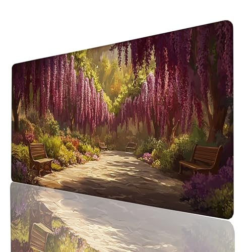 Schreibtischunterlage, Pflanzen Mauspad XXL 1400 x 600 x 3mm, Erweitertes Gaming Mauspad mit Genähten Kanten, Rutschfeste Wasserdichte Gummiunterseite Mousepad Blume, Gaming Zubehör Tisch Deko GYL1940 von GUUOYUAL