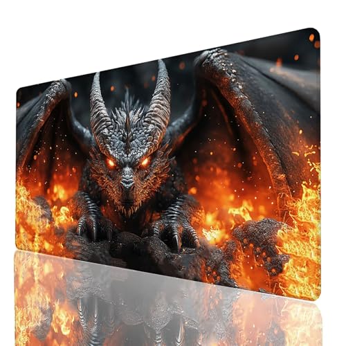 Schreibtischunterlage, Schwarz Mauspad XXL 900x400x3mm, Erweitertes Gaming Mauspad mit Genähten Kanten, Rutschfeste Wasserdichte Gummiunterseite Mousepad Drachen, für Gaming Zubehör Tisch Deko GYL-156 von GUUOYUAL