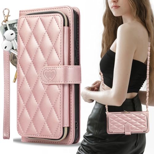 GUVAGI Handyhülle für Samsung S20 FE 5G Hülle mit Band Klappbar, Leder Klapphülle Handykette Flip 9-Karten Schutzhülle Magnet Aesthetic Handy Hülle mit Kette Umhängen (Rosa) von GUVAGI