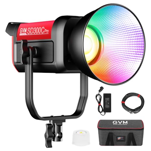 GVM 300W RGB Videoleuchte LED, Bowens COB Studiolicht mit Vollfarbe 2000K-10000K 48200Lux/m LED Fotografie Dauerlicht für Aufnahmen Studio Foto Film, 16 Lichteffekte Videolampe Fotolicht, Monolicht von GVM Great Video Maker