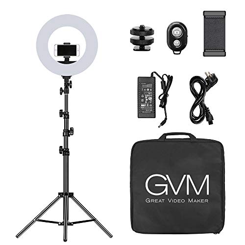 GVM LED Ringleuchte mit stativ, 14" Dimmbar 3200K-5600K LED Ringlicht mit Bluetooth Steuerung led Selfie ringlihct Videolicht für Make up Fotografie Interview, Vlog, Streaming Titok YouTube Porträt von GVM Great Video Maker