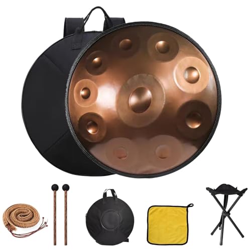 Handpan Instrument 440Hz, 10 Töne 22 Zoll Steel Handpan Drum Instrument, Stahl Handtrommel, Gold Harmonic Handpan Drum In D-Moll, Mit Tasche, Schlägeln Ständer von GXQFF