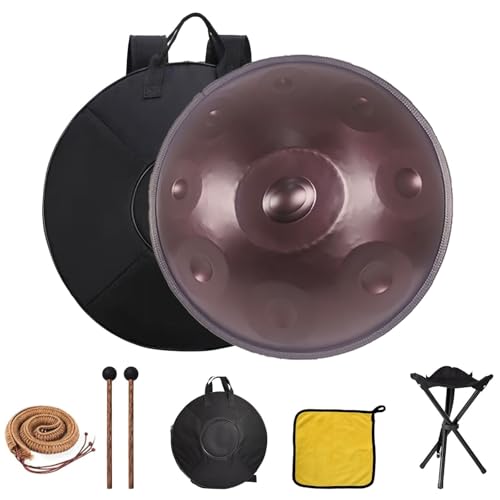 Handpan Trommel D-Moll 440 Hz, 10 Noten, Professionelles Stahl Perkussionsinstrument Mit Weicher Tasche-Lila||440 von GXQFF