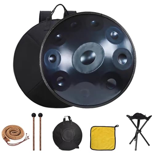 Handpan Trommel D-Moll 440 Hz, 10 Noten, Professionelles Stahl Perkussionsinstrument Mit Weicher Tasche-Schwarz||440 von GXQFF