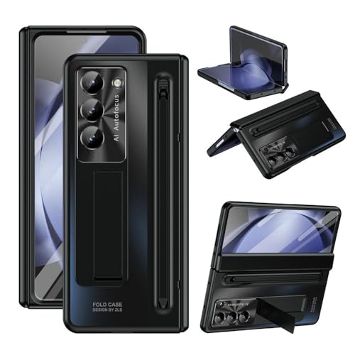 Für Samsung Z Fold 6 5G Klappscharnier-Stiftschlitzhalter-Telefonhülle für Samsung Z Fold 5 4 5G Schutzhülle aus gehärteter Glasfolie, Schwarz, Für Z Fold 5 von GXZJFC